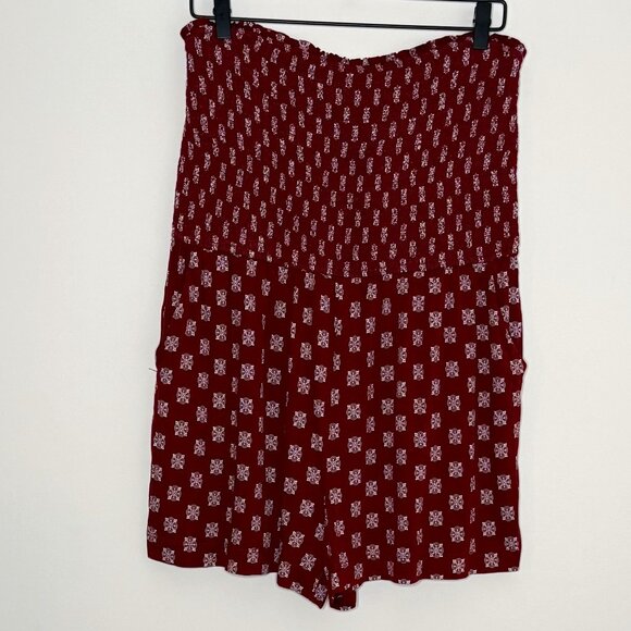 NWT LOFT Beach‎ Strapless Halter Red Romper White Print Size Large - Picture 1 of 5